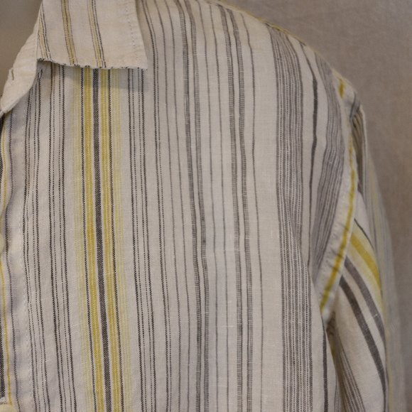 Tommy Bahama Relaxed Linen Shirt Large Yellow Gray Striped Button Down - Picture 5 of 10
